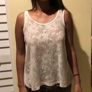 Floral open back net tank top